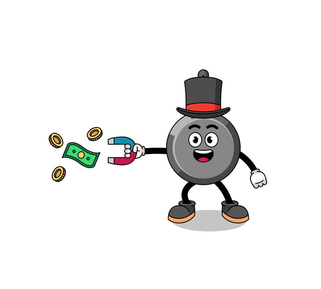 Character Illustration of frying pan catching money with a magnet vector