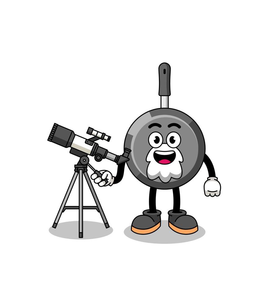Illustration of frying pan mascot as an astronomer vector