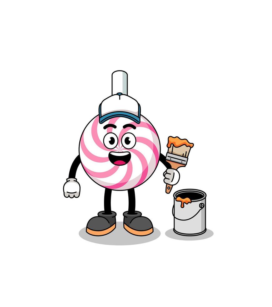 Character mascot of lollipop spiral as a painter vector