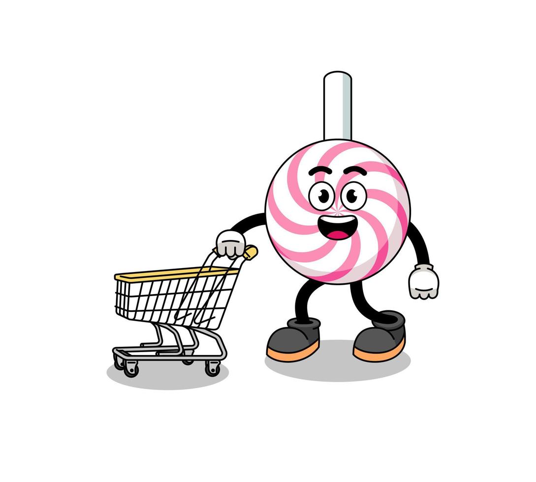 Cartoon of lollipop spiral holding a shopping trolley vector