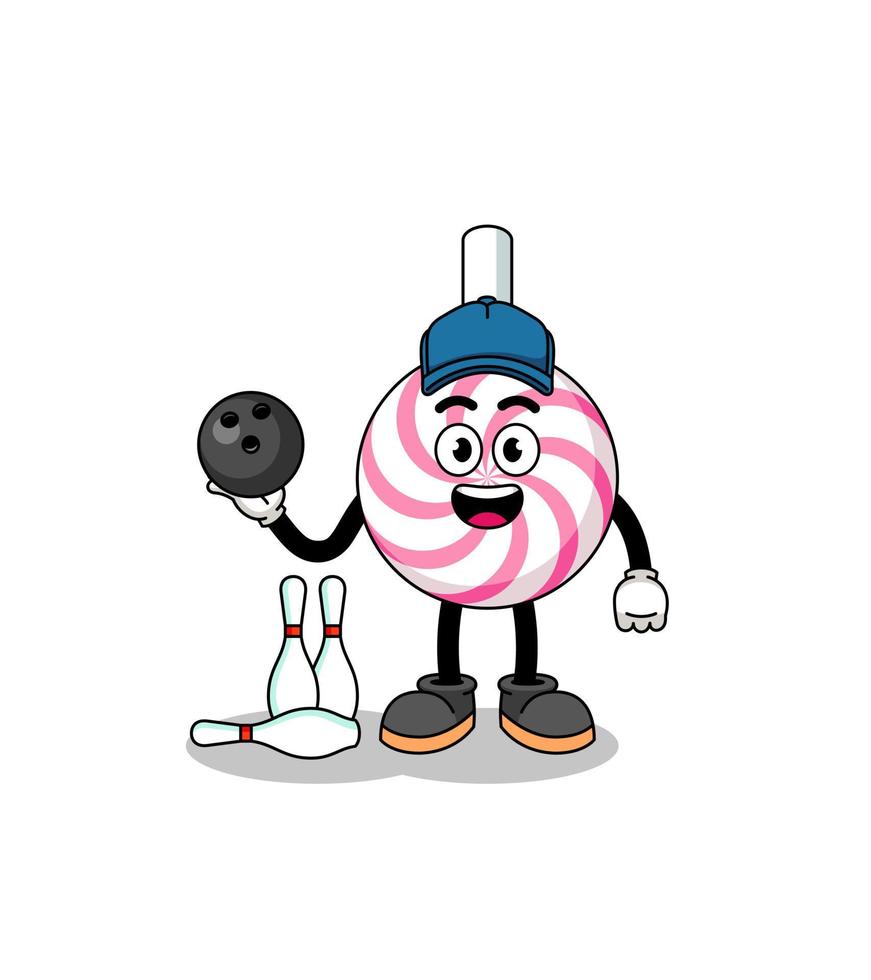 Mascot of lollipop spiral as a bowling player vector