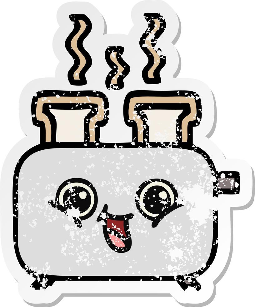 distressed sticker of a cute cartoon of a toaster vector