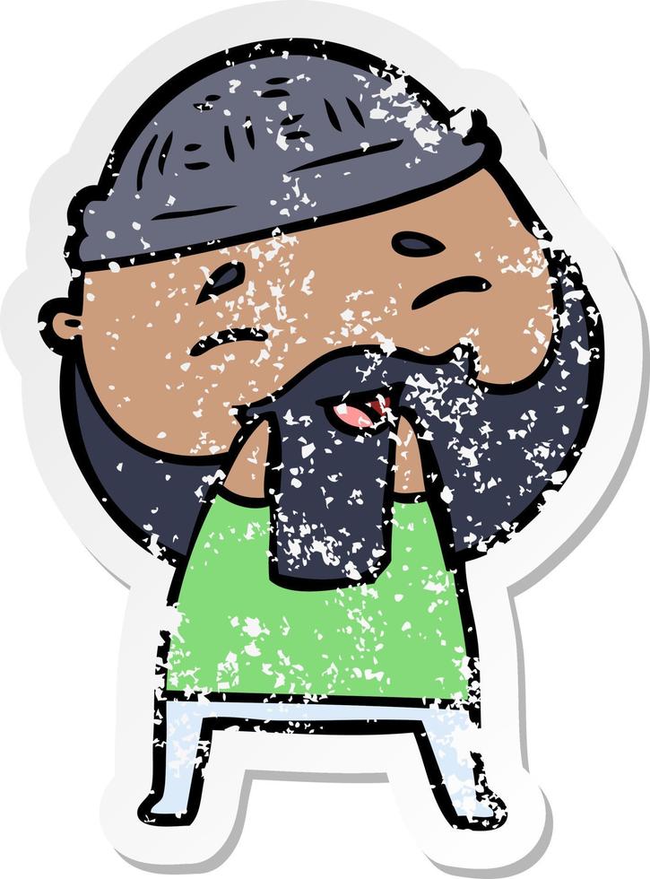 distressed sticker of a cartoon happy bearded man vector