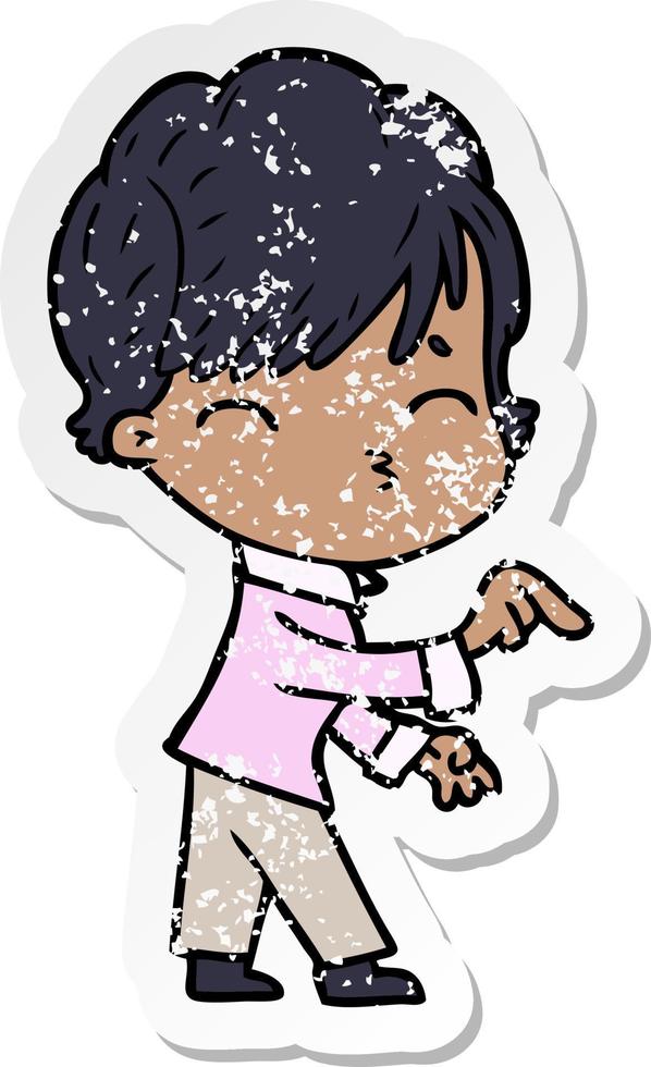 distressed sticker of a cartoon woman thinking vector