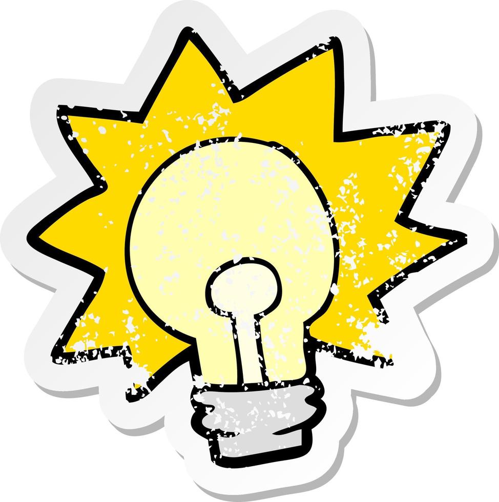 distressed sticker of a cartoon shining light bulb vector