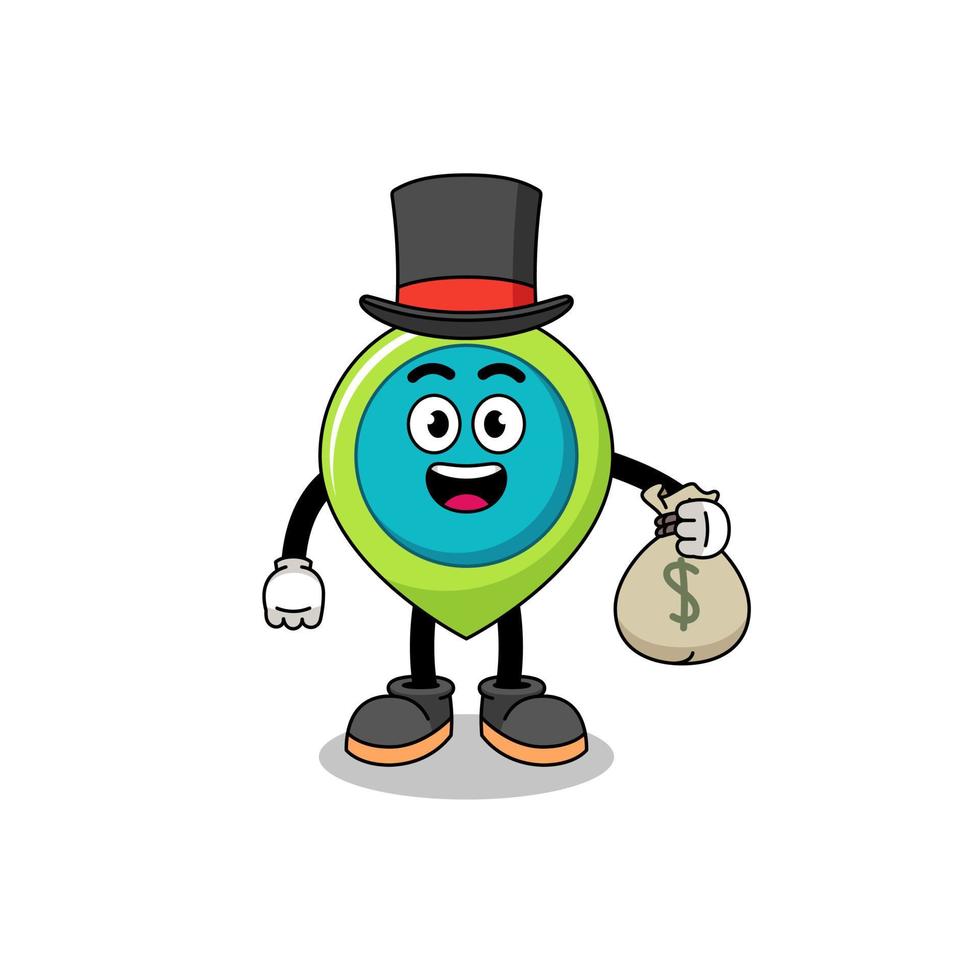 location symbol mascot illustration rich man holding a money sack vector