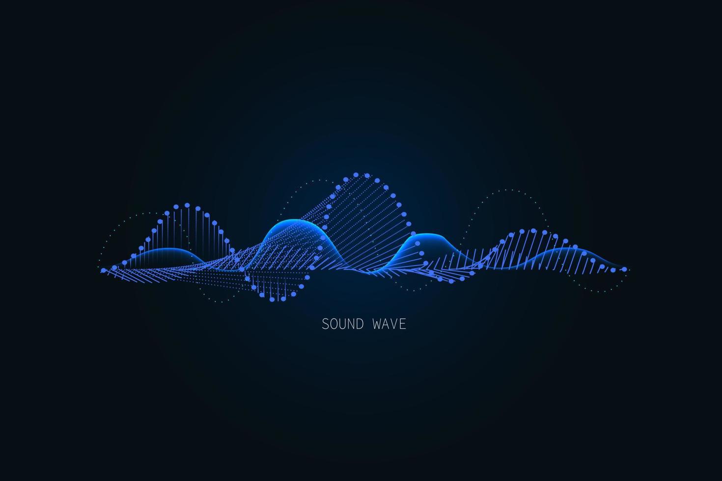 Sound wave illustration on a dark background. Abstract blue digital equalizer indicators. vector
