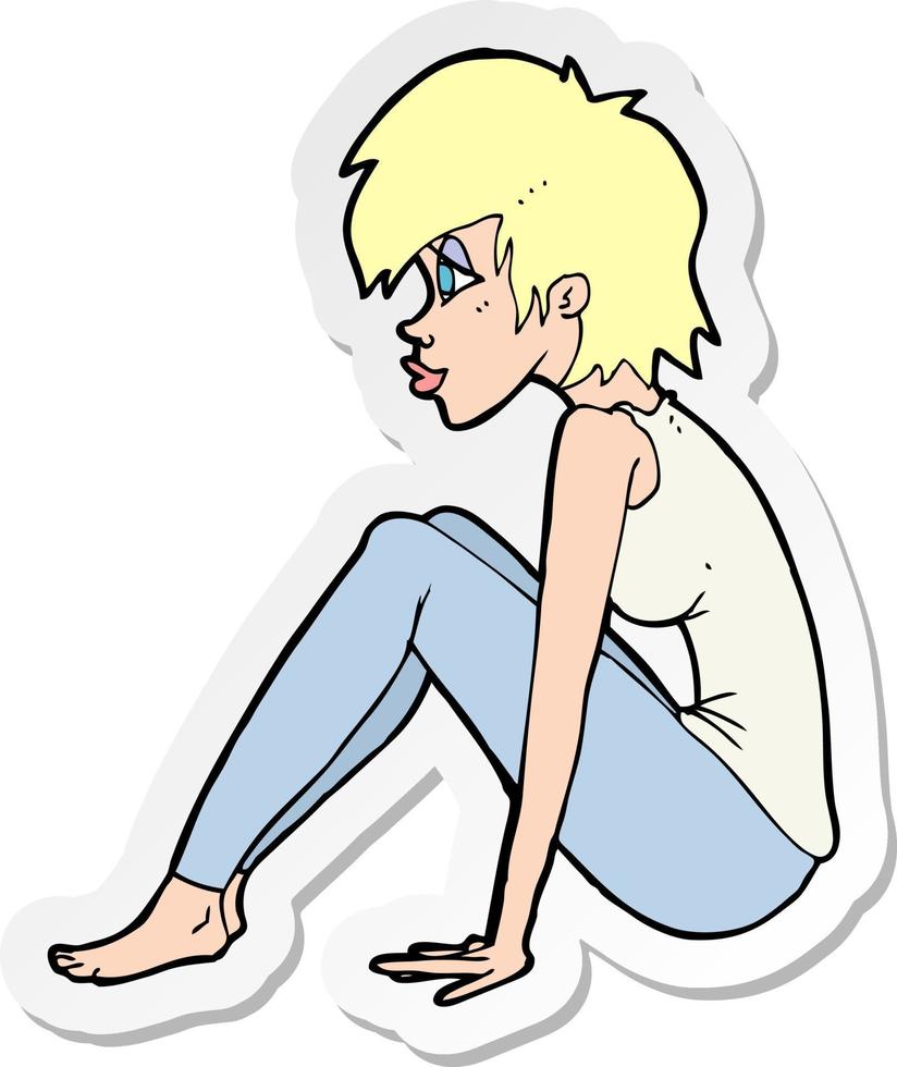 sticker of a cartoon woman sitting vector