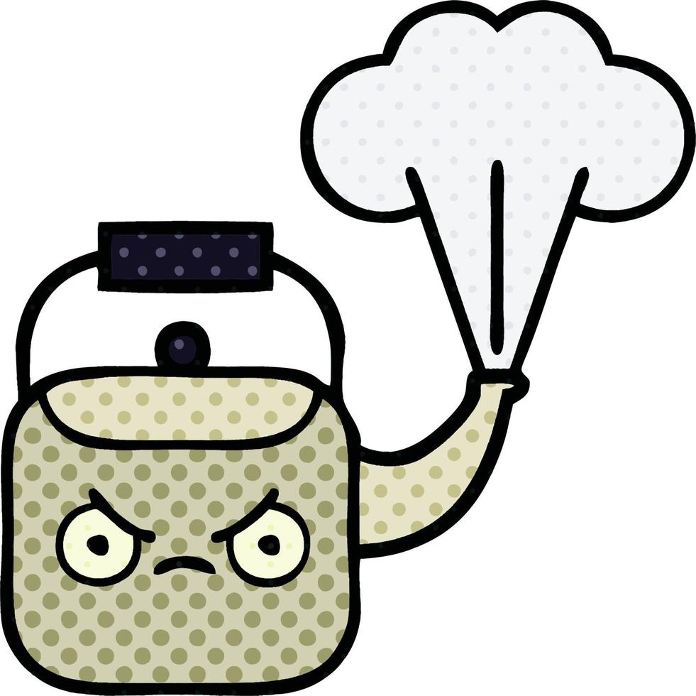 comic book style cartoon steaming kettle vector
