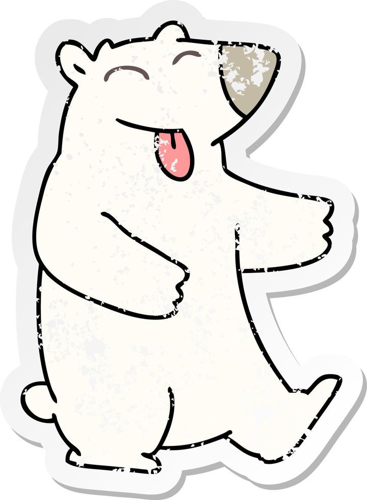 distressed sticker of a quirky hand drawn cartoon polar bear vector