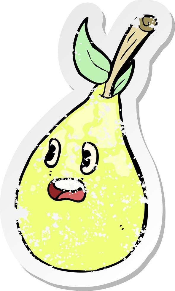 retro distressed sticker of a cartoon pear vector