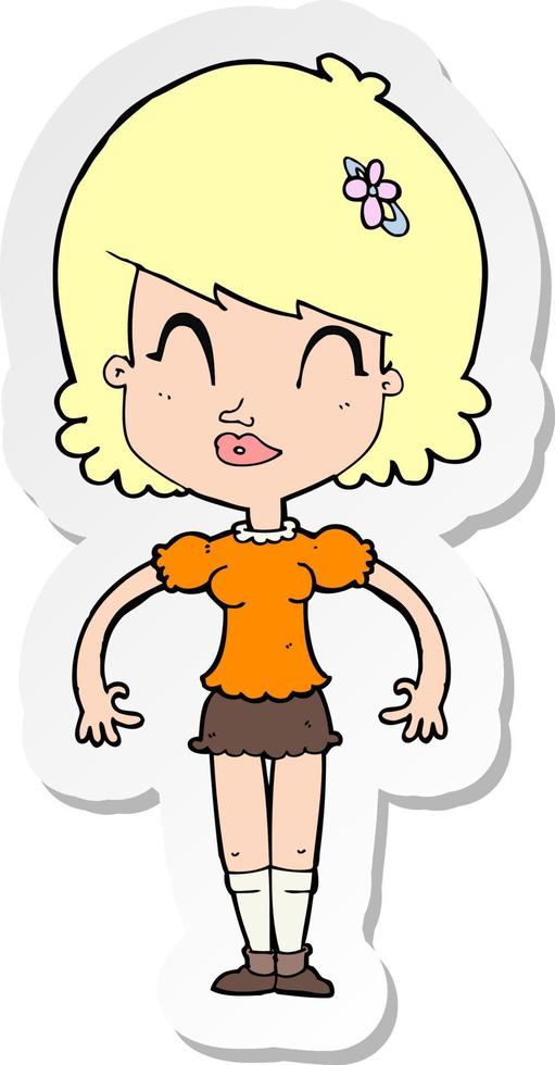 sticker of a cartoon happy pretty woman vector