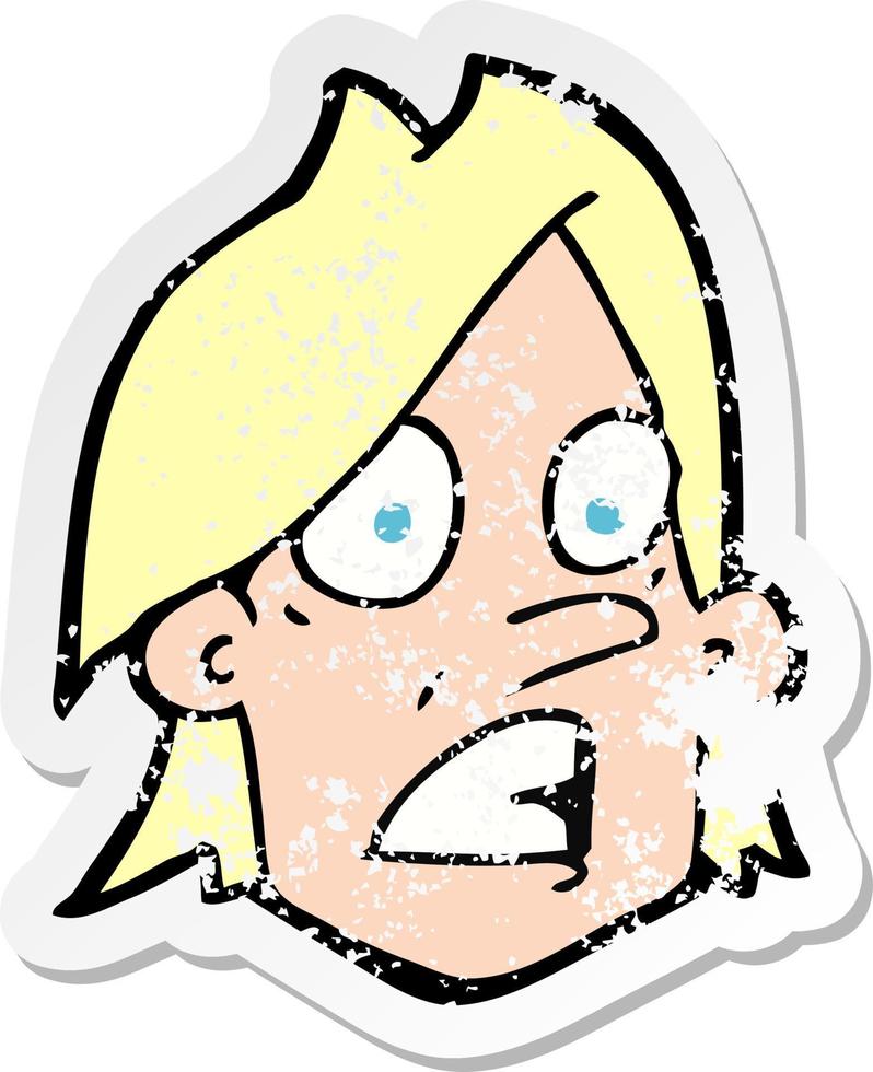 retro distressed sticker of a cartoon frightened face vector