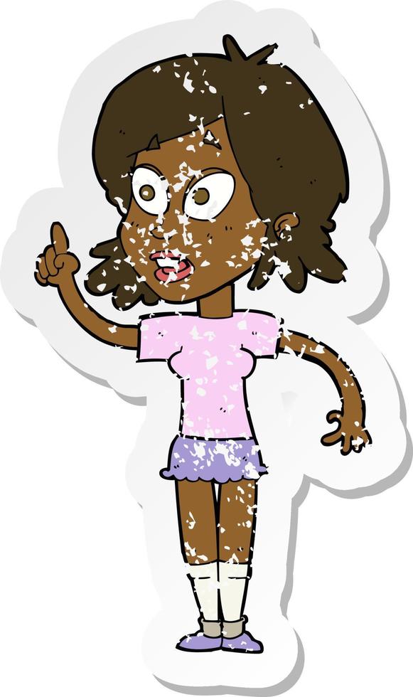 retro distressed sticker of a cartoon woman asking question vector