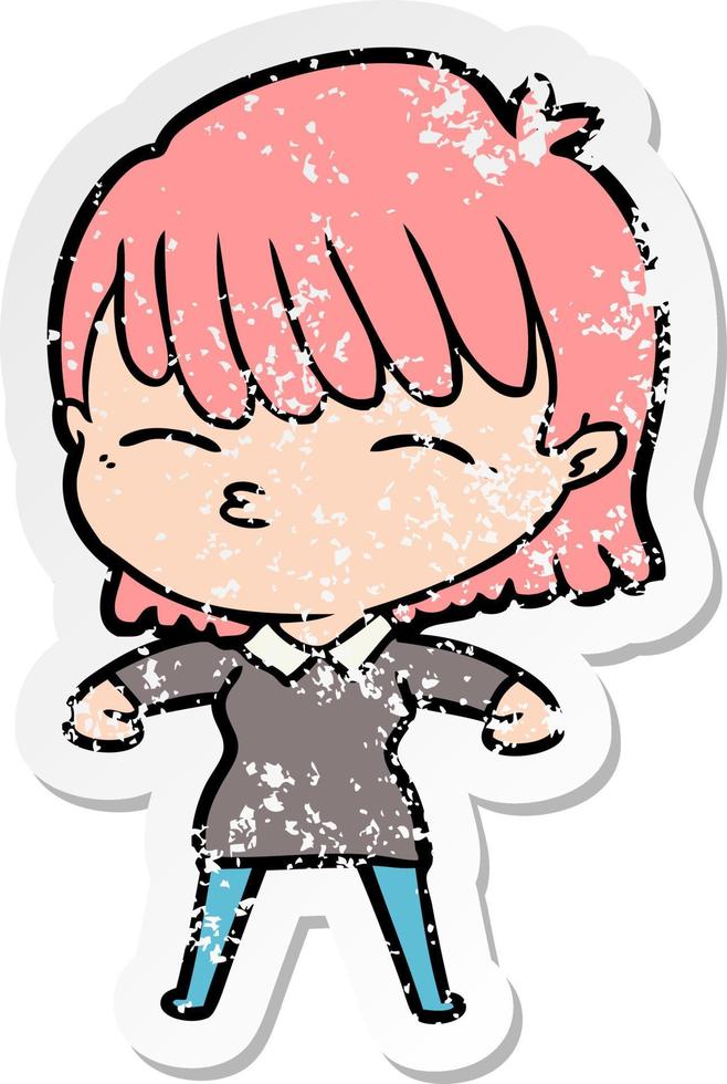 distressed sticker of a cartoon woman vector