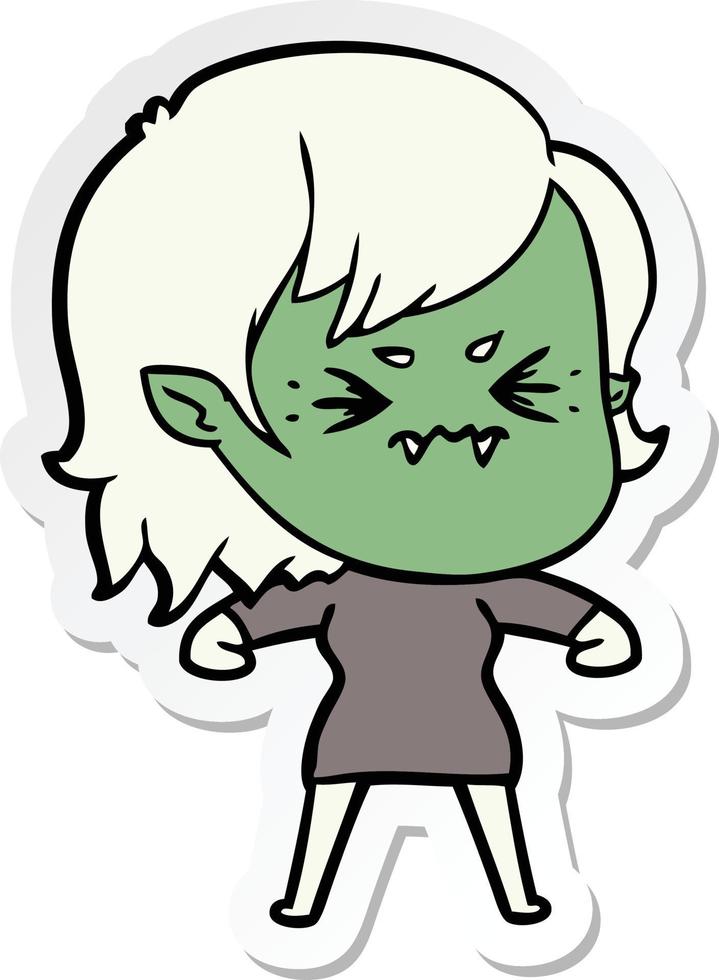 sticker of a annoyed cartoon vampire girl vector