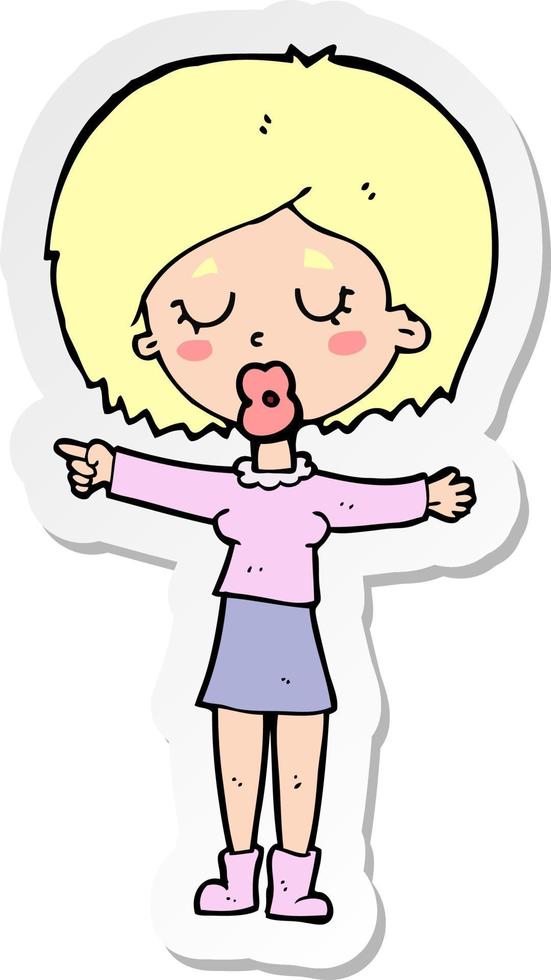 sticker of a cartoon pointing woman vector