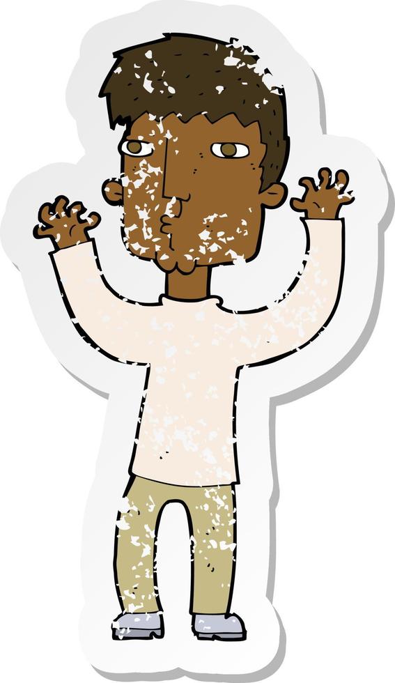 retro distressed sticker of a cartoon anxious man vector