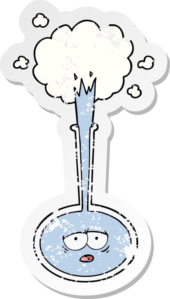 distressed sticker of a cartoon tired science experiment vector