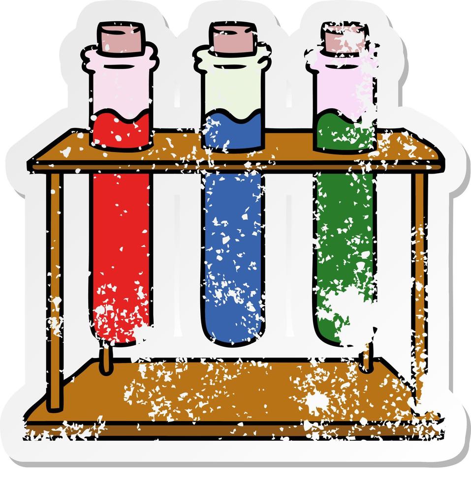 distressed sticker cartoon doodle of a science test tube vector
