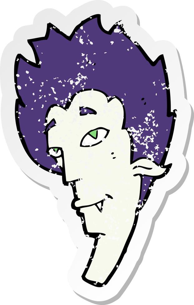 retro distressed sticker of a cartoon vampire head vector