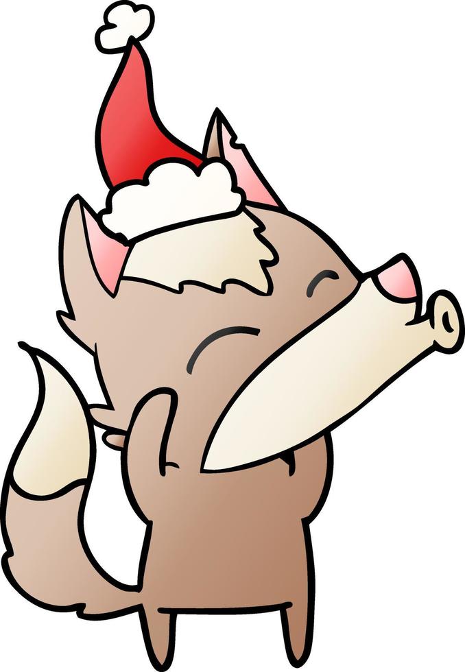 howling wolf gradient cartoon of a wearing santa hat vector