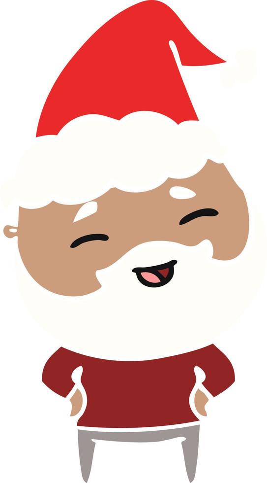 flat color illustration of a happy bearded man wearing santa hat vector