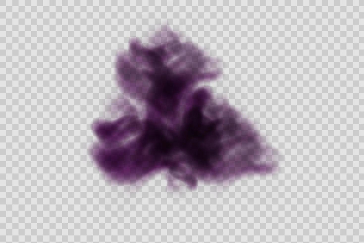 niebla violeta mística aterradora realista en la noche de halloween. gas venenoso púrpura, efecto de polvo y humo. vector