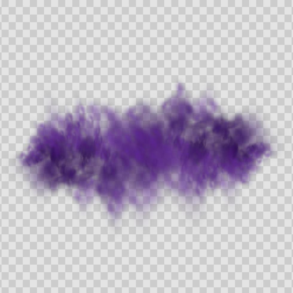 niebla violeta mística aterradora realista en la noche de halloween. gas venenoso púrpura, efecto de polvo y humo. vector