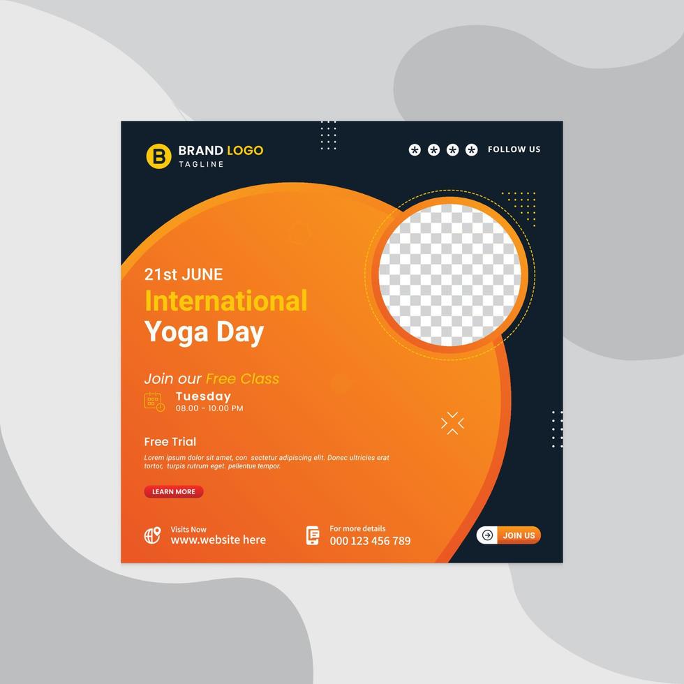 plantilla de publicación en redes sociales del día internacional del yoga. diseño de publicación en redes sociales de yoga o banner de publicación en redes sociales de negocios cuadrados. plantilla de publicación de redes sociales del día mundial del yoga pro vector. vector