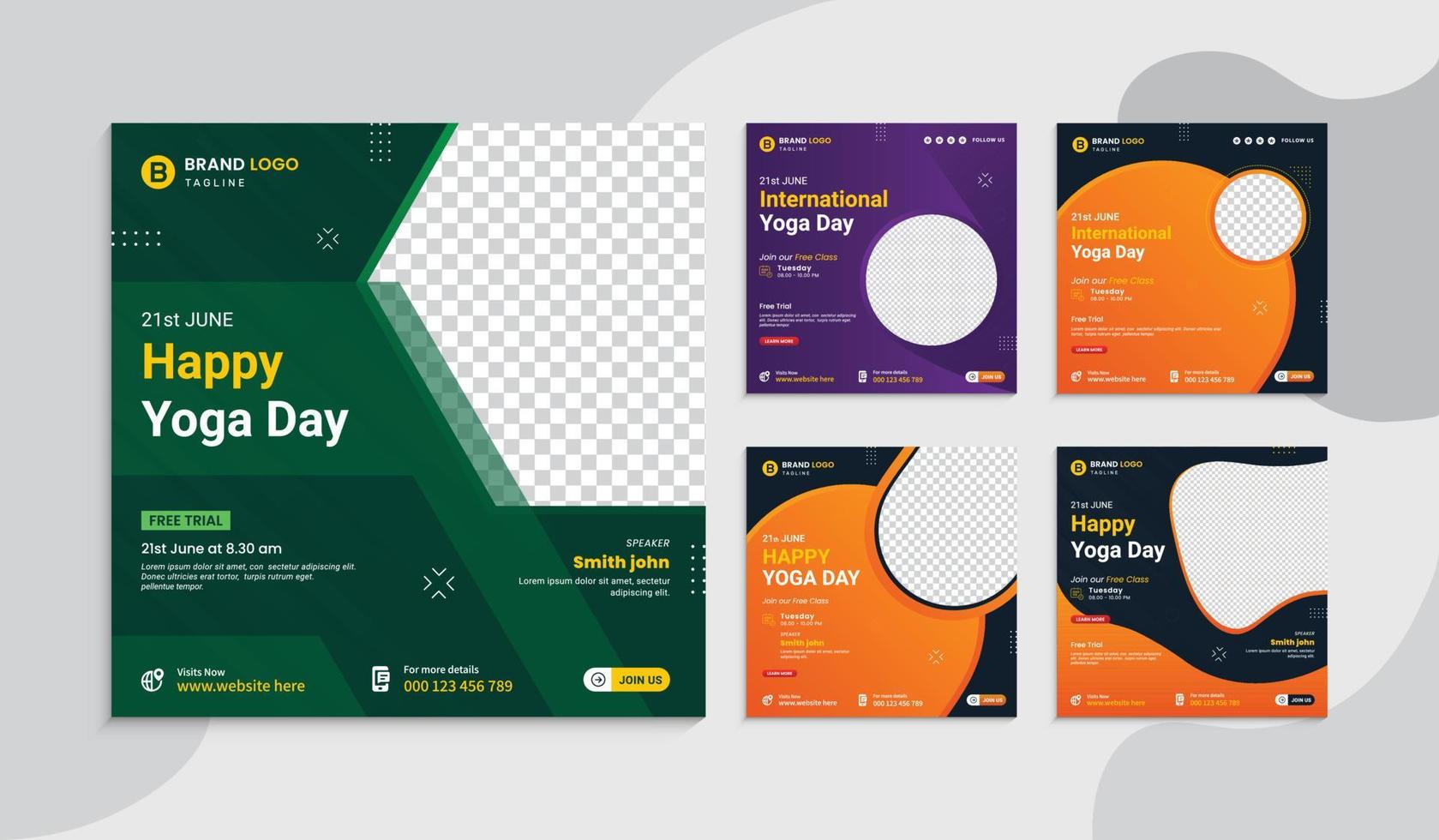 International yoga day social media post template. Yoga social media post design or square business social media post banner. World yoga day social media post set template pro vector. vector