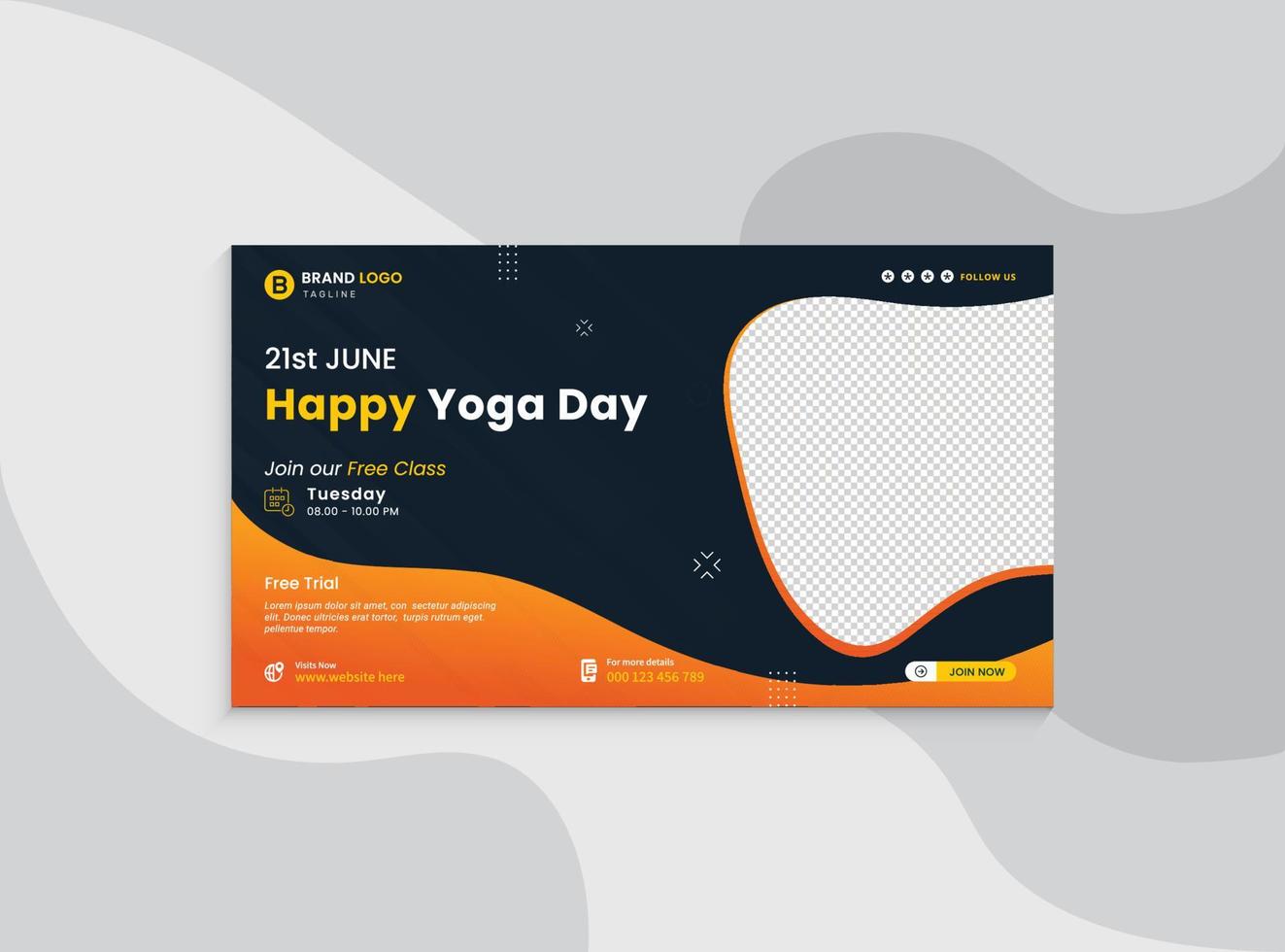 miniatura de video para el día internacional del yoga y plantilla de banner web. diseño de banner de promoción para taller de negocios. portada de video para el día de yoga. servicio de diseño de banner del día mundial del yoga pro vector. vector