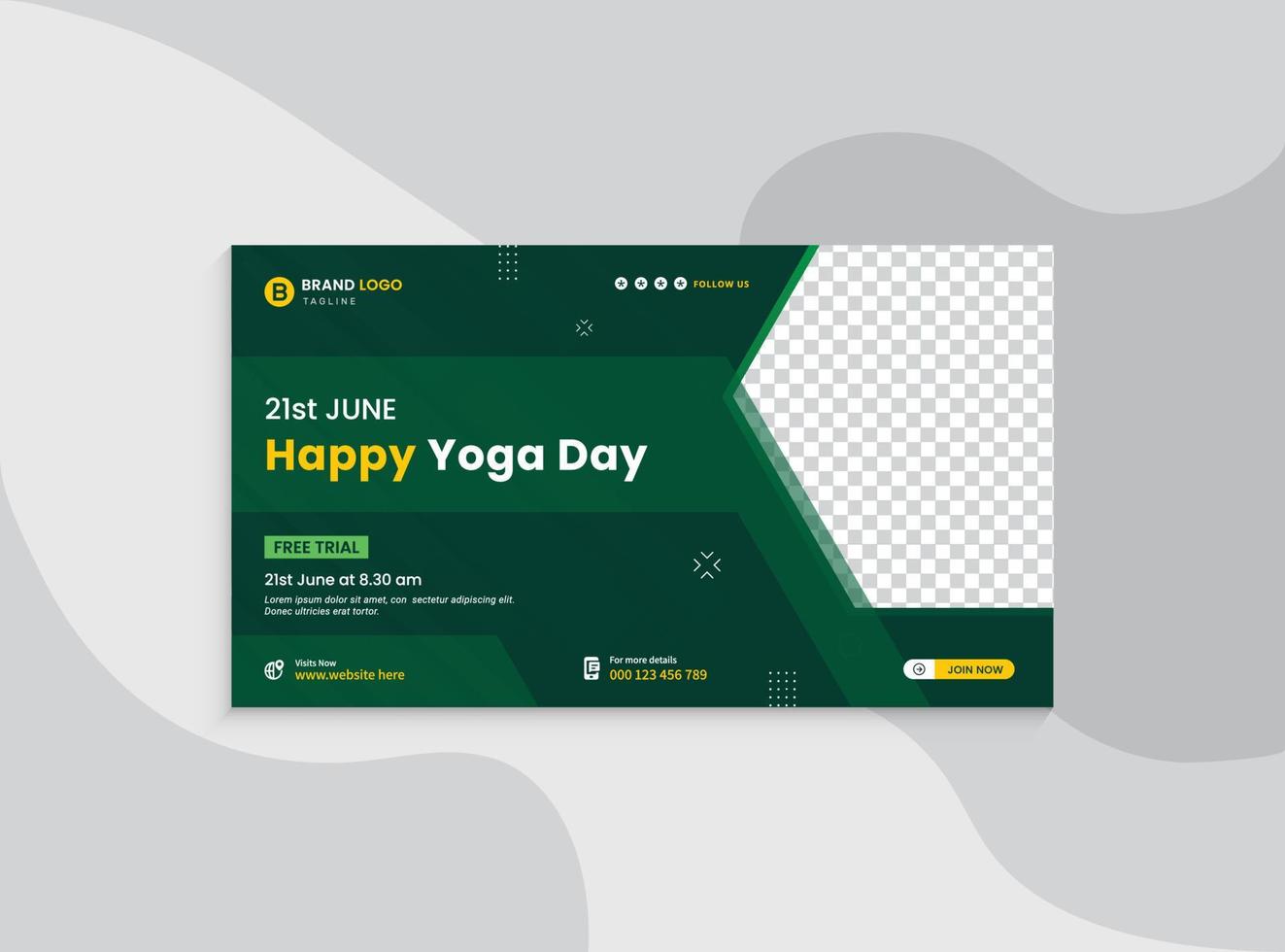 Video thumbnail for International yoga day and web banner template. Promotion banner design for business workshop. Video cover for the yoga day. World yoga day banner design service pro vector. vector