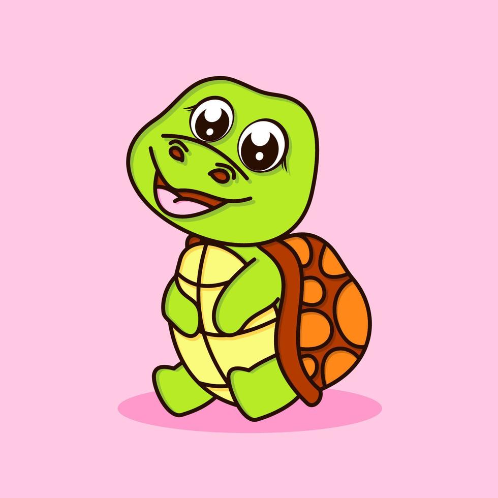 linda ilustración de icono de vector de dibujos animados de tortuga. estilo de dibujos animados plana