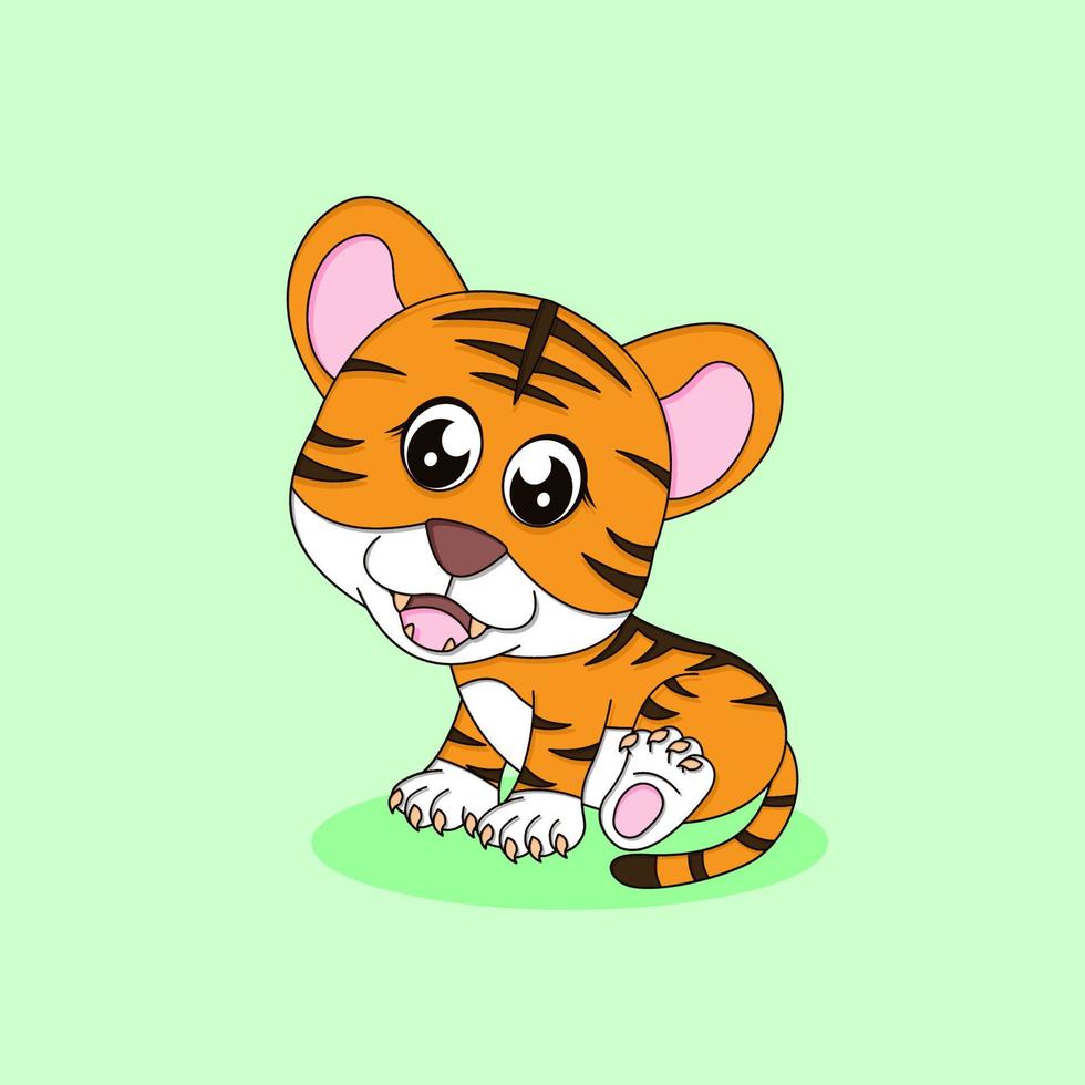 Ilustración de icono de vector de dibujos animados de tigre lindo. estilo de dibujos animados plana