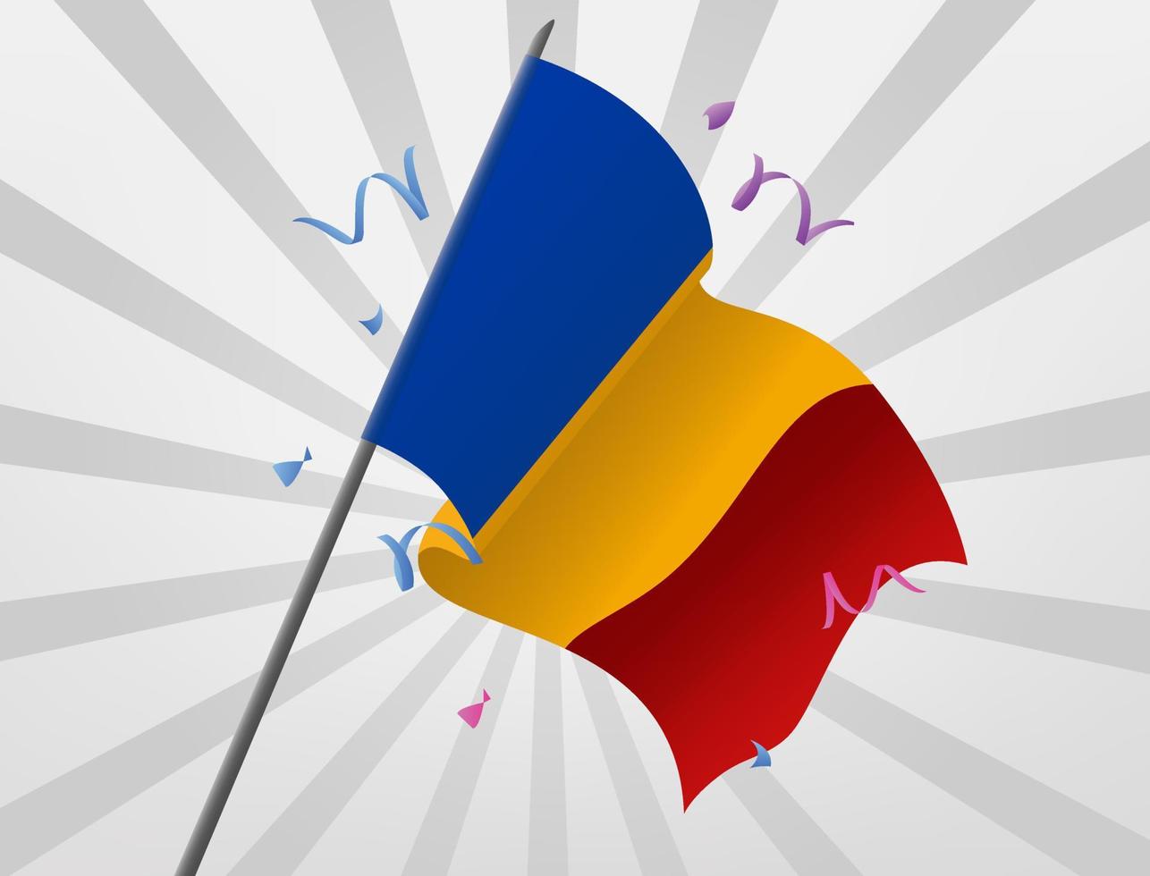 The celebratory flag of Romania flew at a height vector