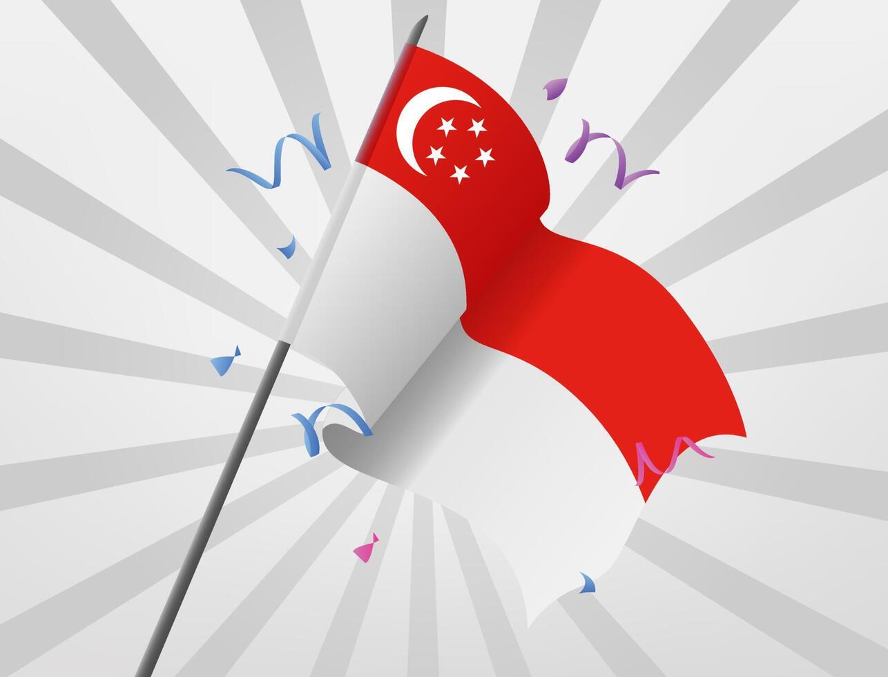 The celebratory flag of Singapore flies at height vector