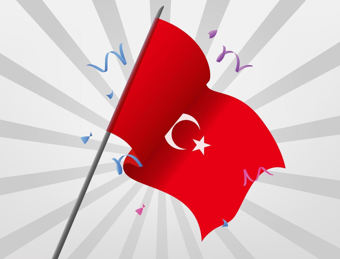 The celebratory flag of Turkey flies at height vector
