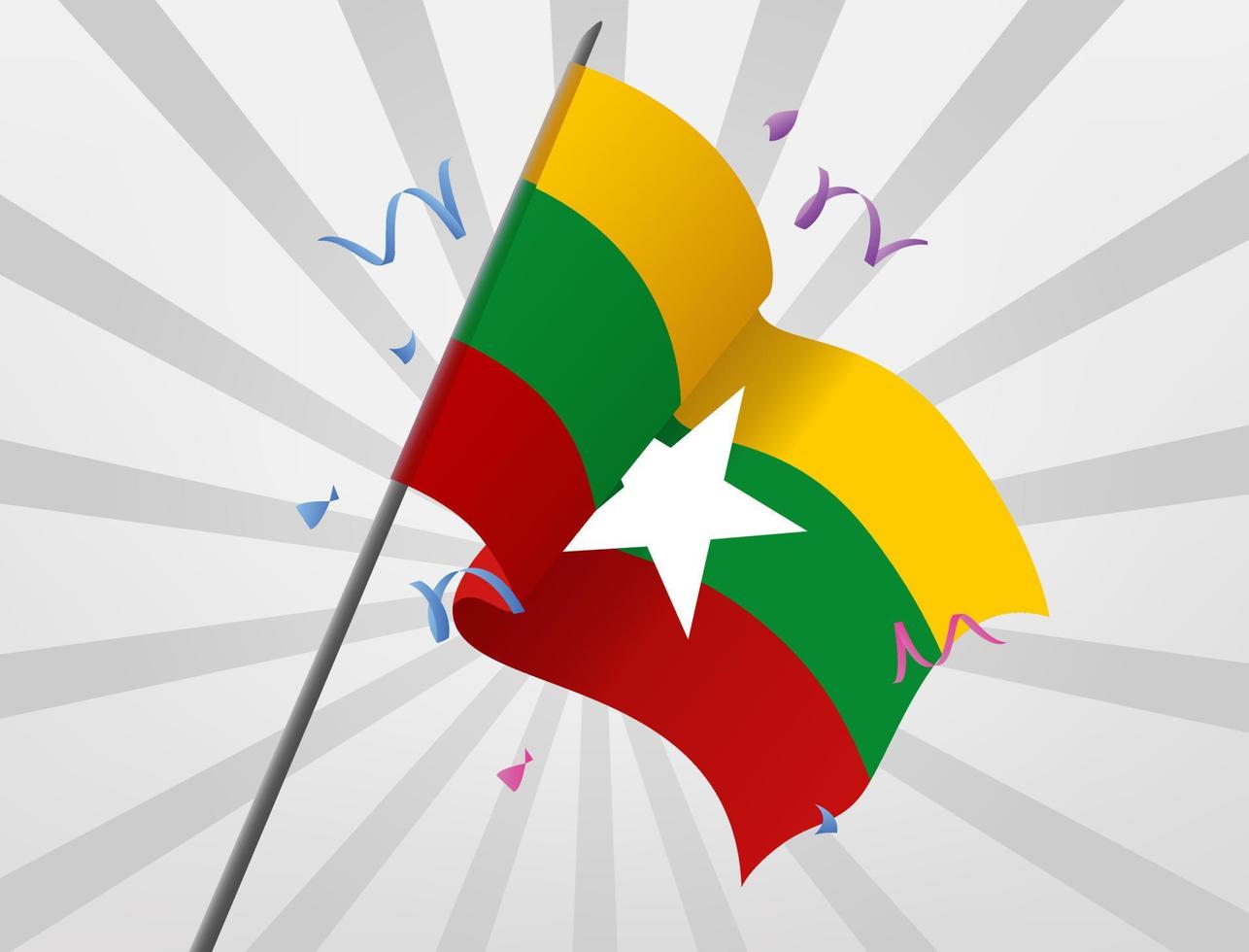 la bandera de celebración de myanmar ondea en altura vector