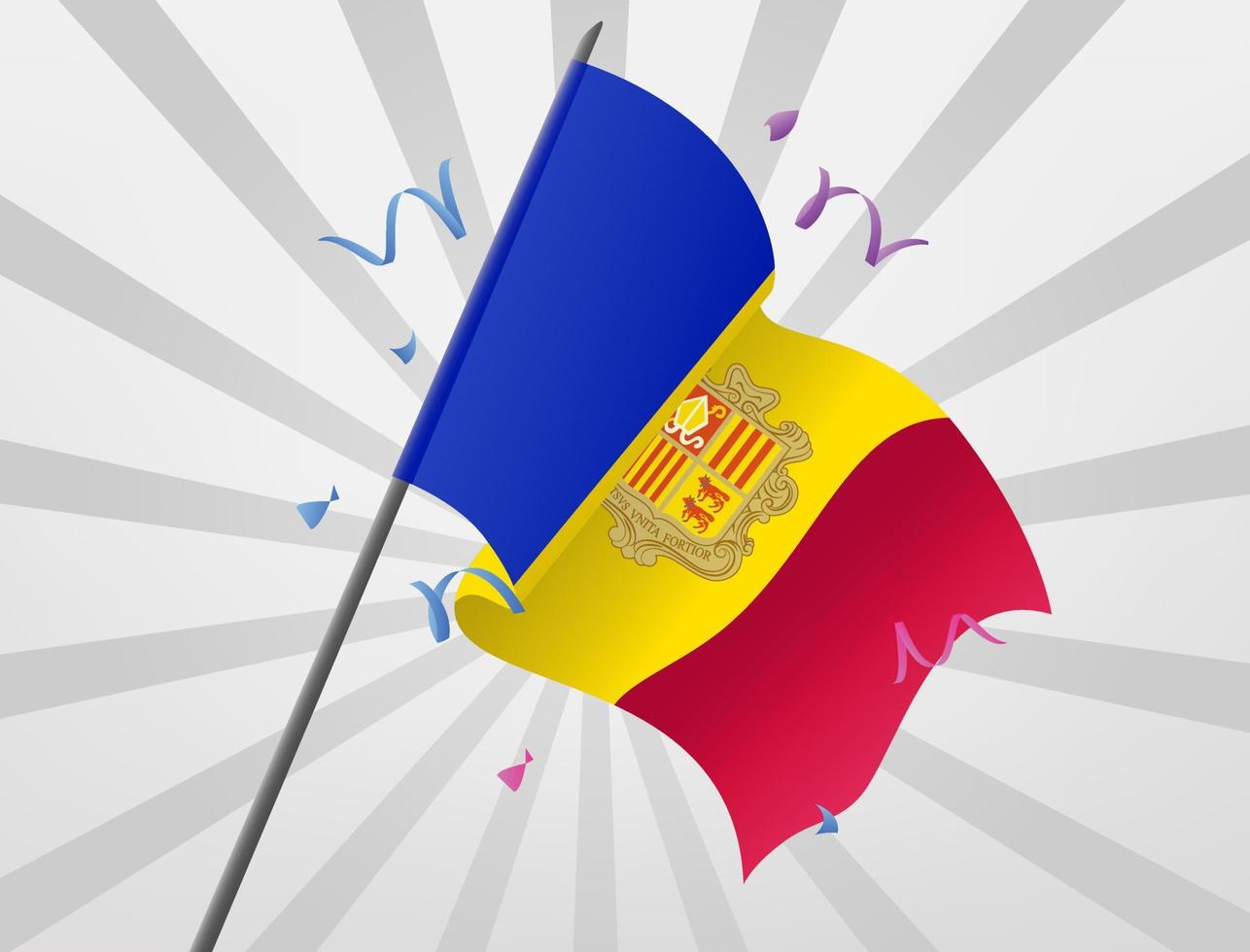 The celebratory flag of Andorra flies at height vector