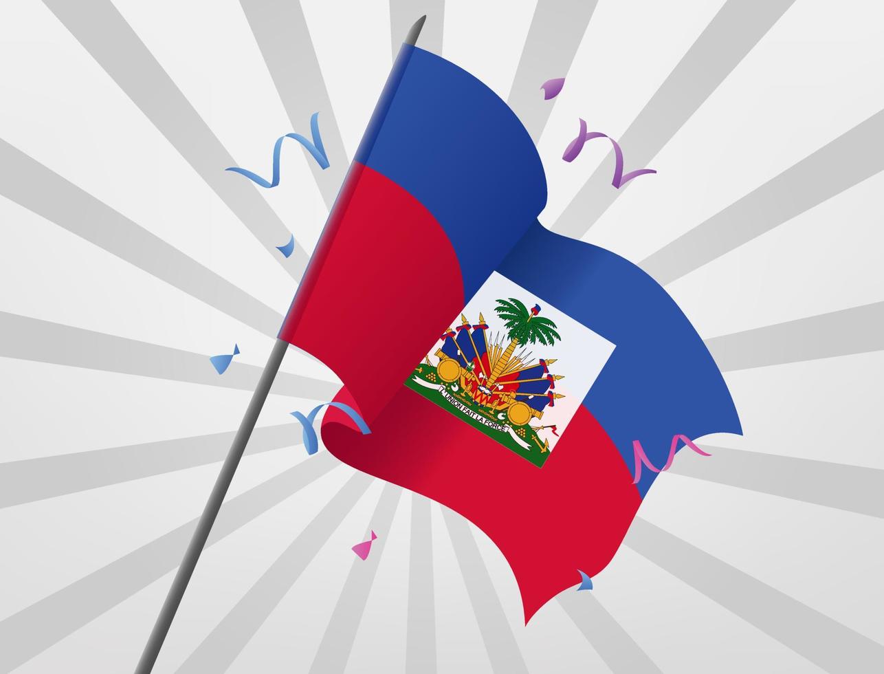 The celebratory flag of Haiti flies at height vector