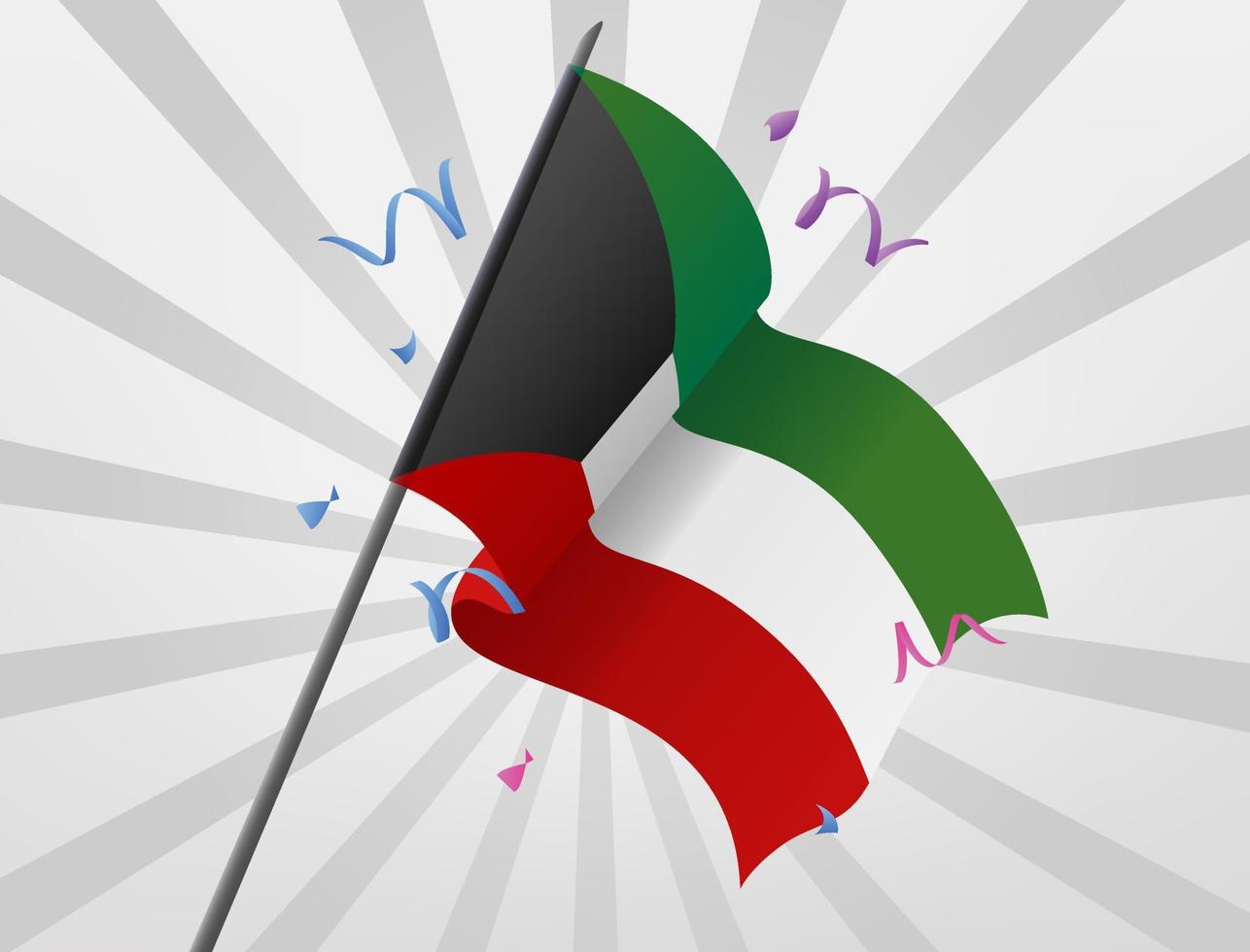 The celebratory flag of the country of Kuwait flies at high altitude vector