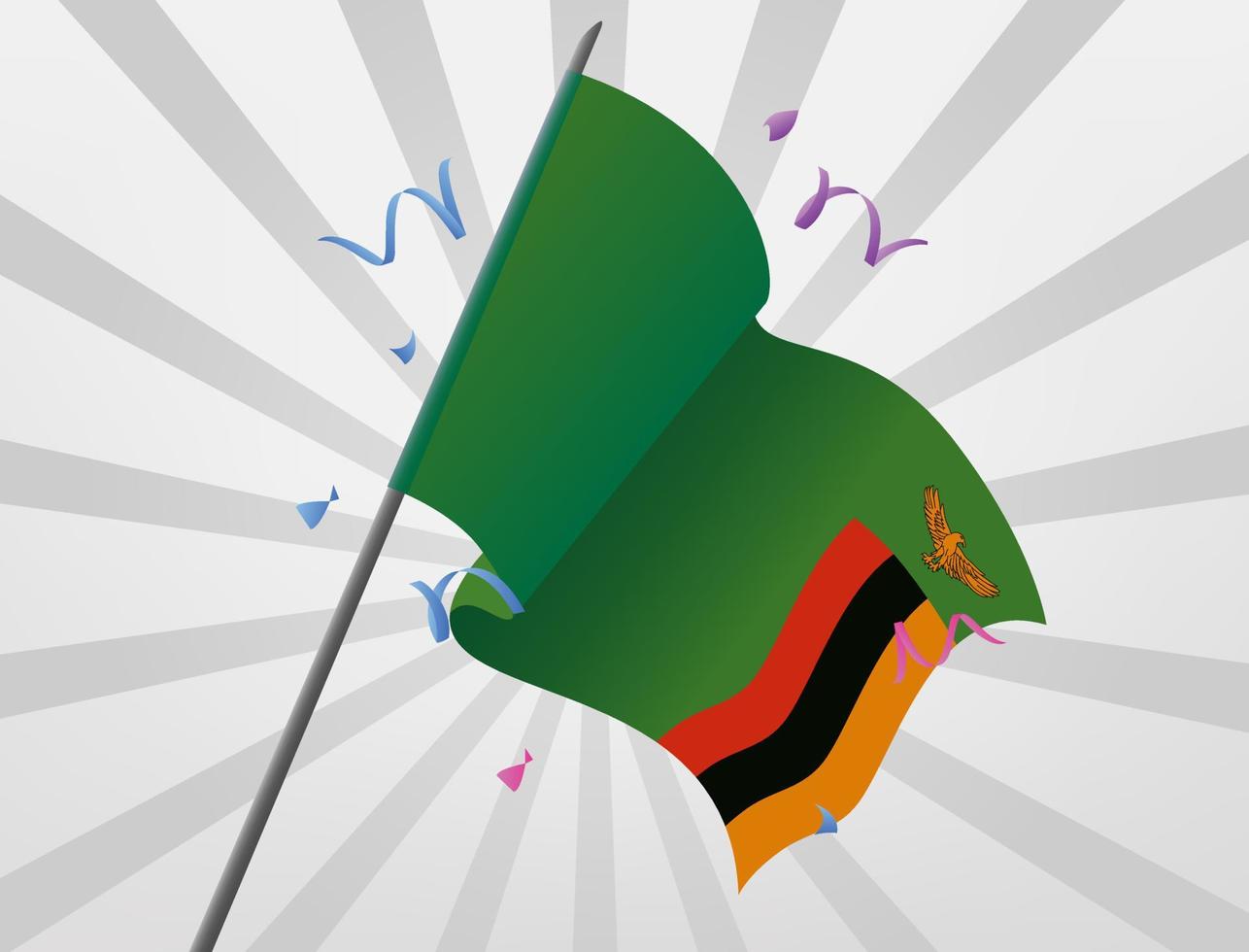The celebratory flag of Zambia flies at height vector
