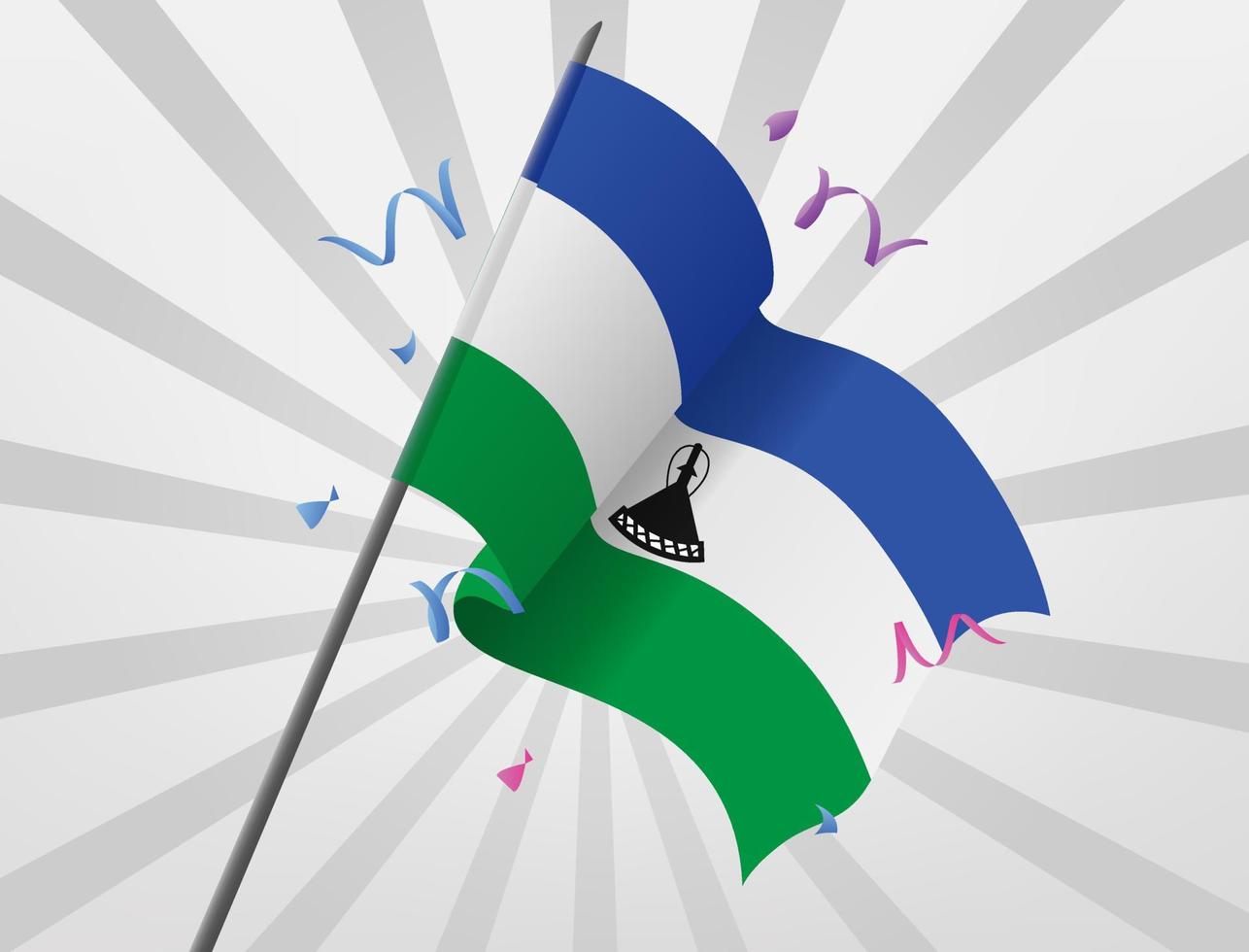 The celebration flag of Lesotho flies at height vector