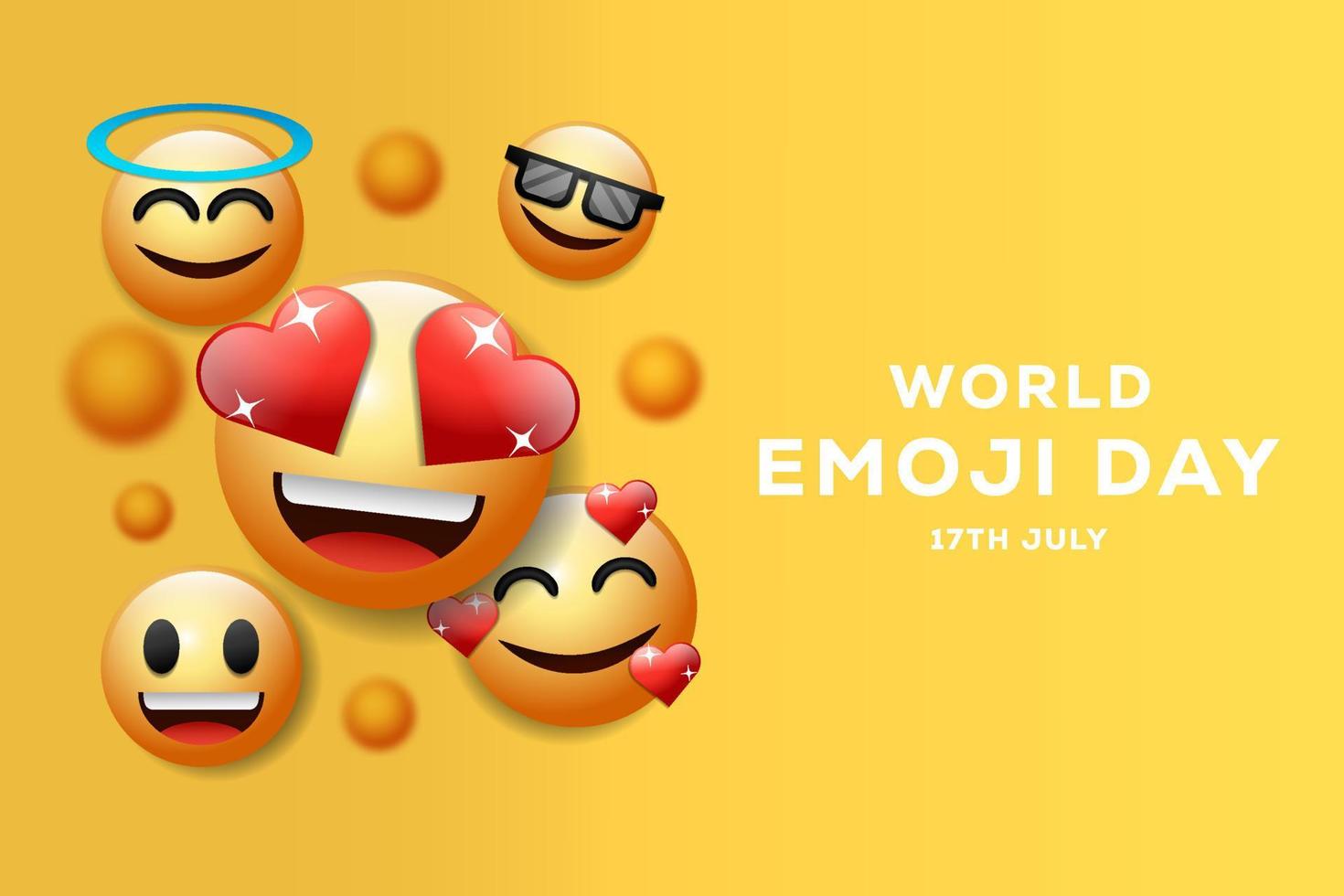 world emoticon day illustration with angel face, smiling face, cool face, smiling face with heart vector