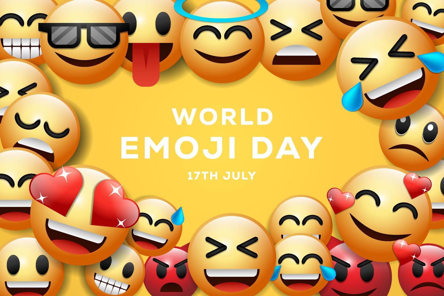 ilustración de fondo del día mundial del emoticon con emoticono de expresión facial diferente vector