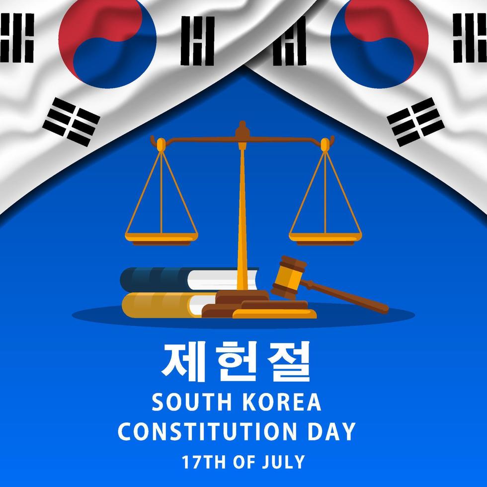 south korea constitution day 17 of july illustration with realistic korean flag vector