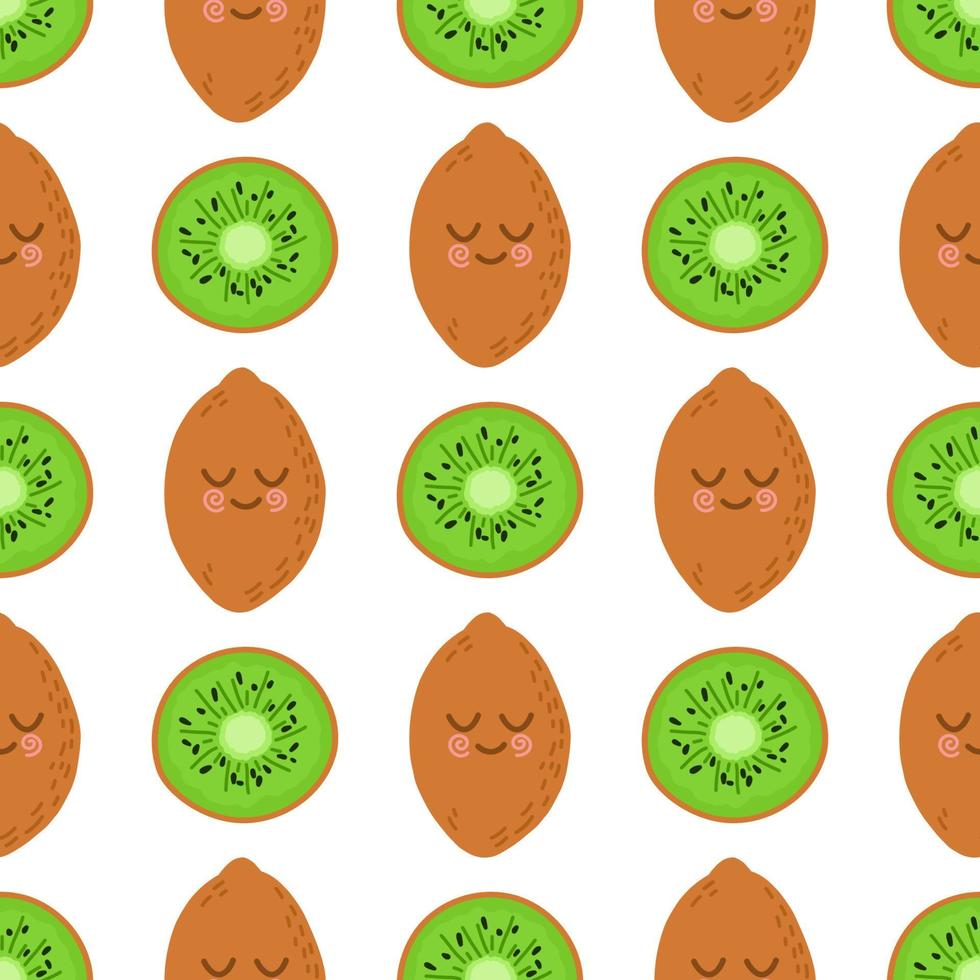 Kiwi slice. Seamless vector pattern. Whole and sliced kiwi fruits.