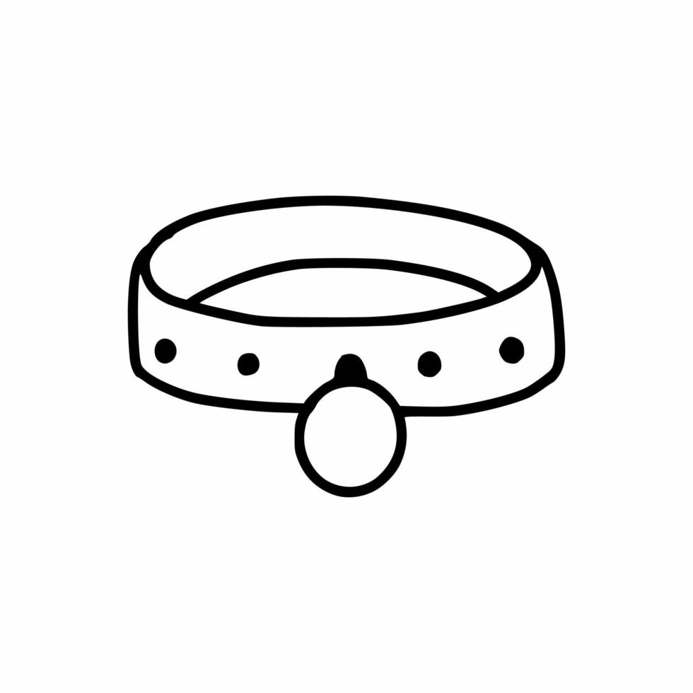 Collar for cat or dog. Leash. Vector doodle illustration.