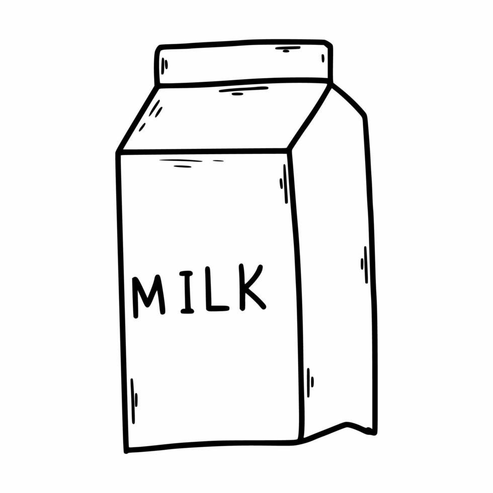 Milk packaging on  white background. Vector illustration of doodles. Hand drawn sketch. Drawing for menu, banner, recipes.